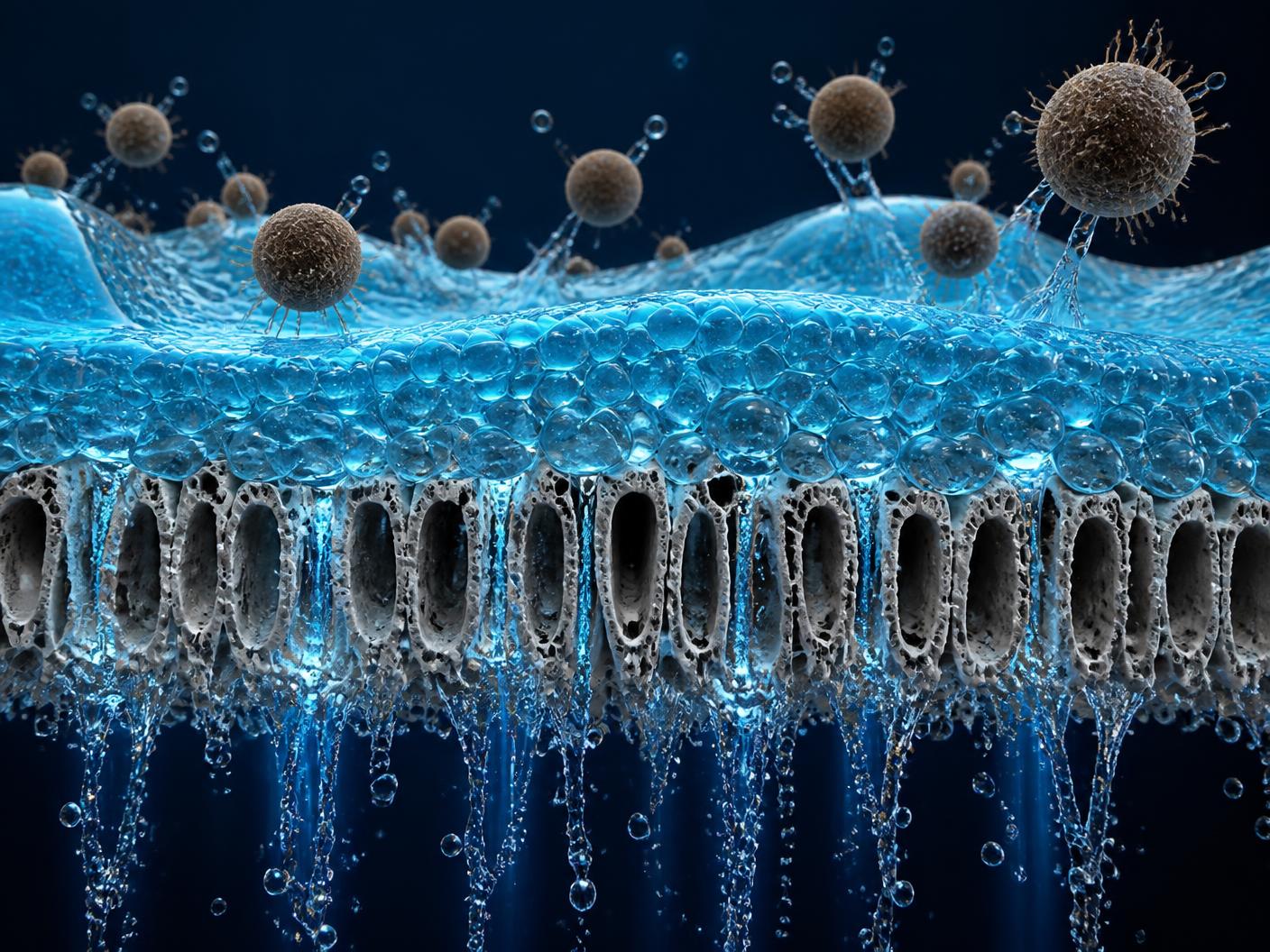 Thermo-FR surface shield nanolayer deflecting organic foulants while water permeates the porous support